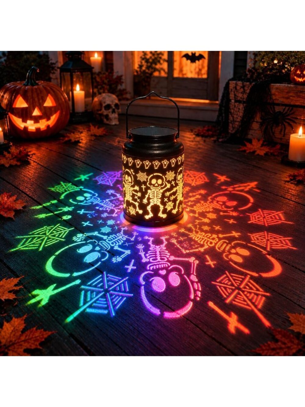 New Halloween Skull Solar Lantern Color-Changing Metal Hanging Outdoor Light